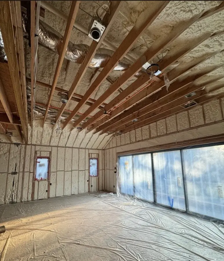 Interior walls and ceiling insulated with spray foam during new construction in Altadena